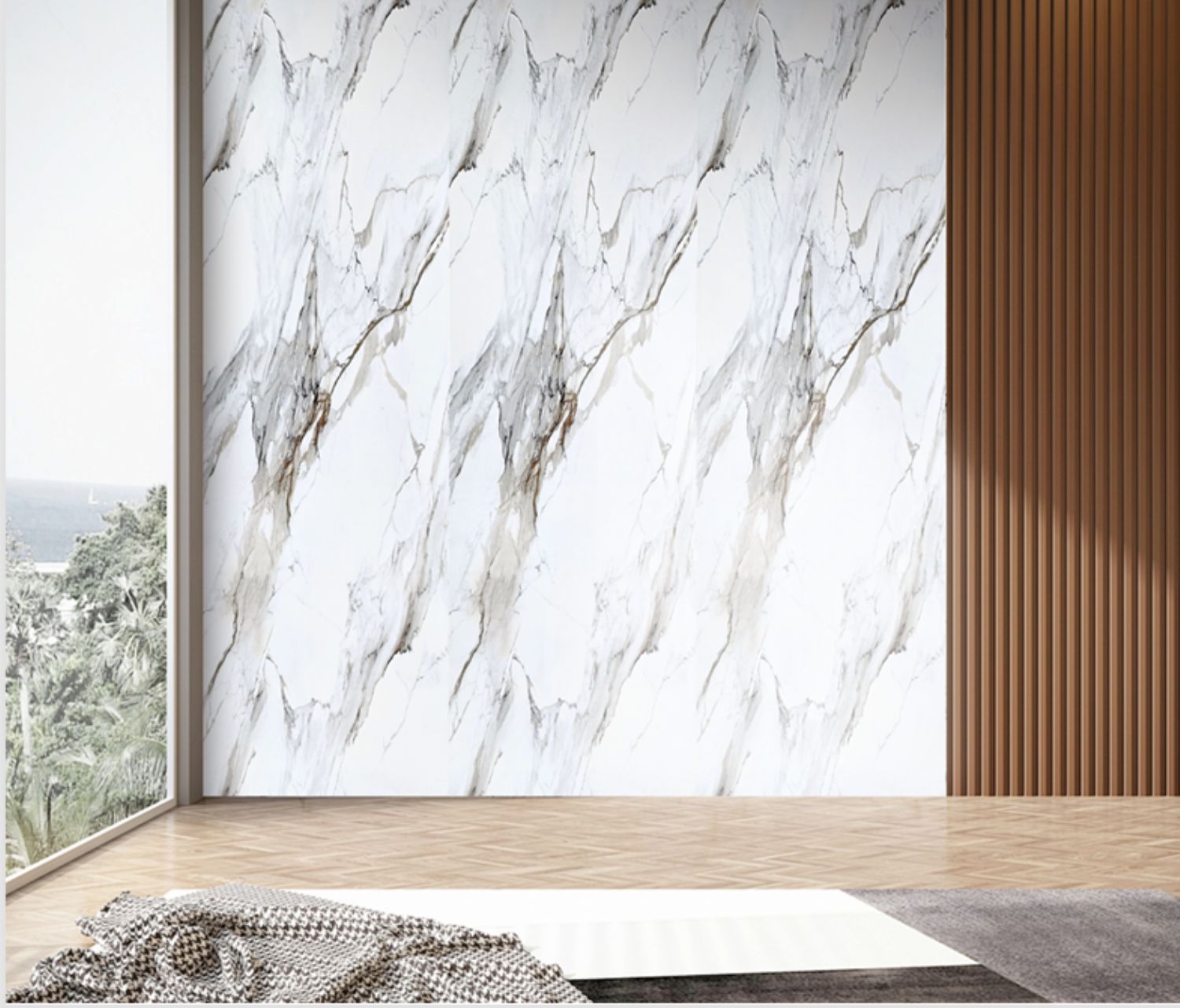 Set of 4 Gold and White Marble Effect Finish Decorative Wall Panels (WP07)