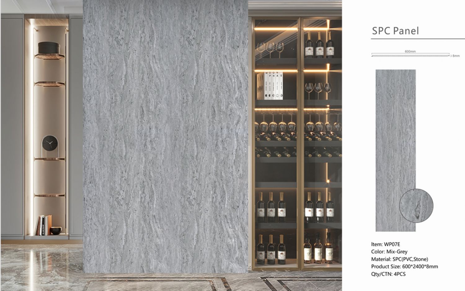 Set of 4 Mix Grey Marble Effect Finish Decorative Wall Panels