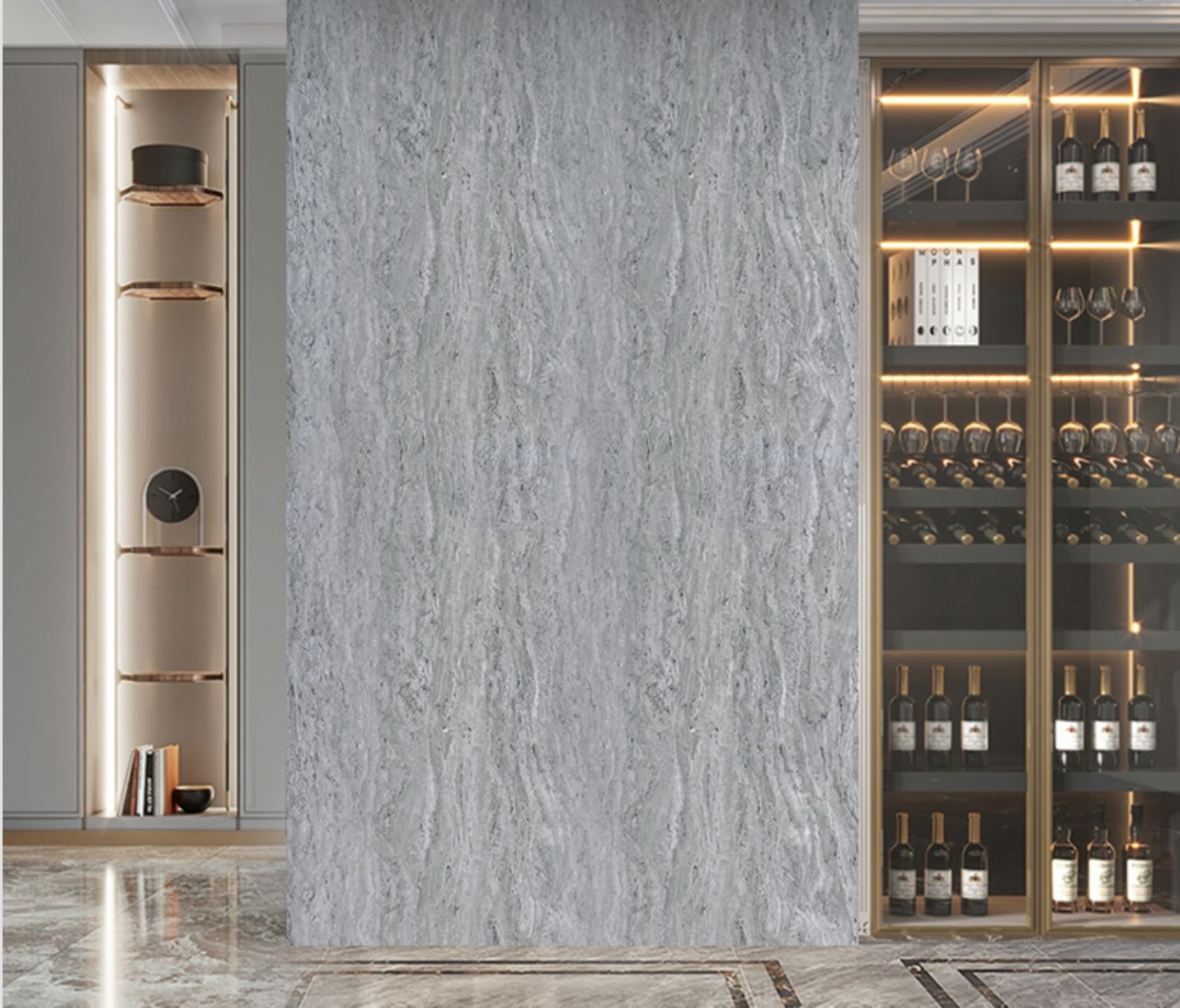 Set of 4 Mix Grey Marble Effect Finish Decorative Wall Panels