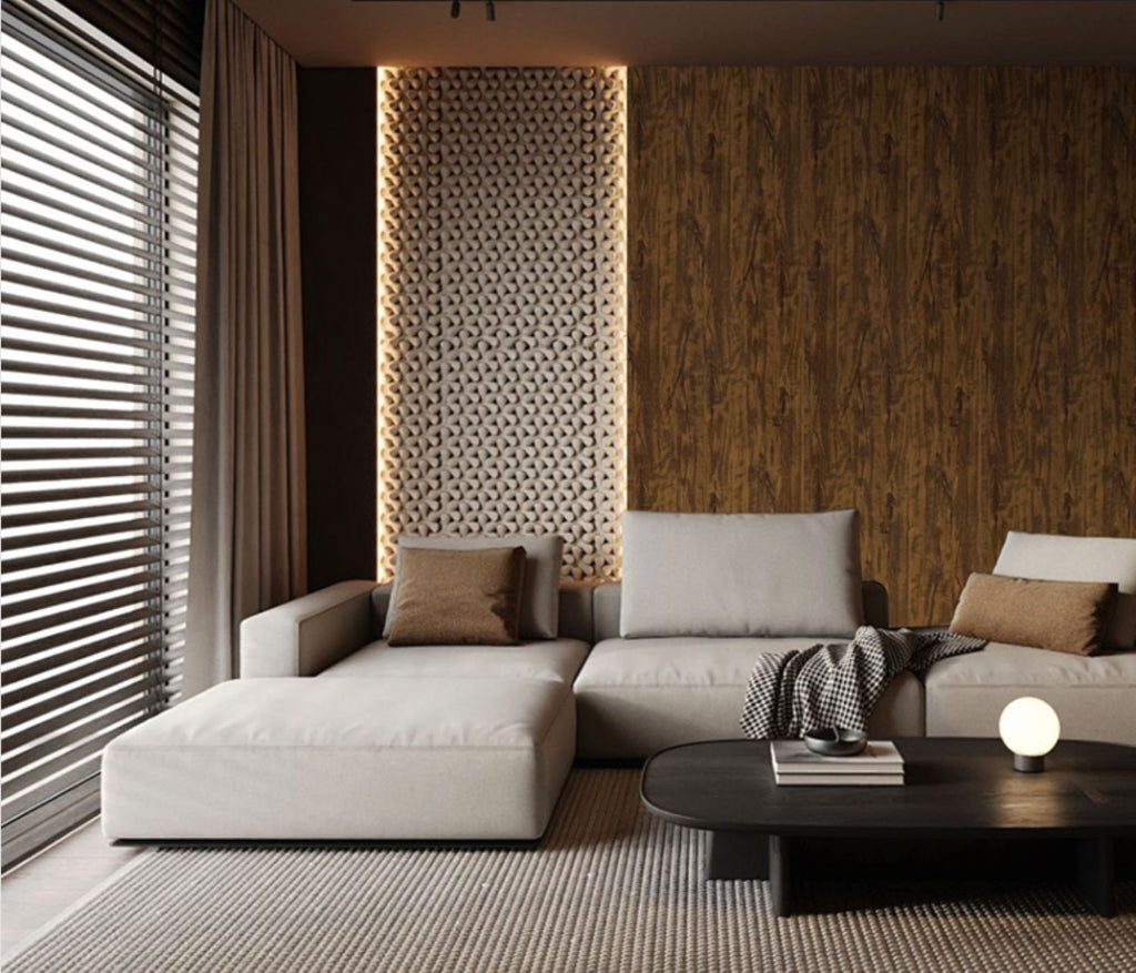 Set of 4 Walnut Wood Effect Finish Decorative Wall Panels