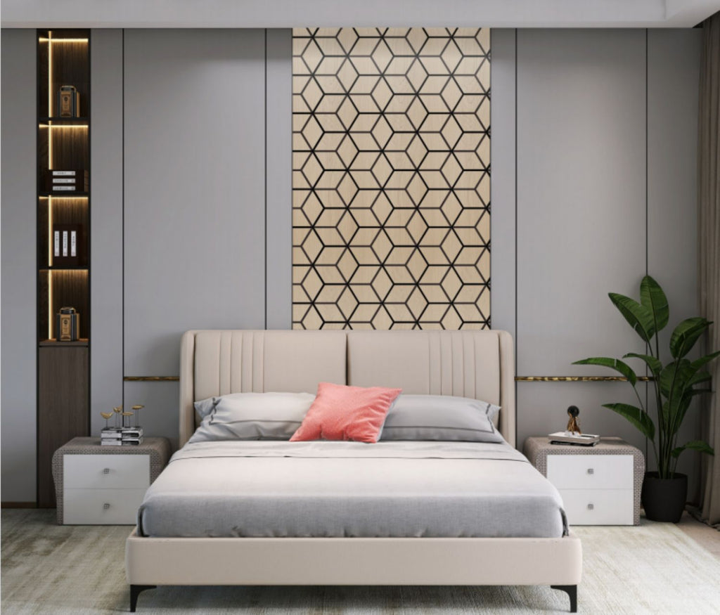 Set of 4 Oak Wood Effect Geometric Acoustic Decorative Wall Panels