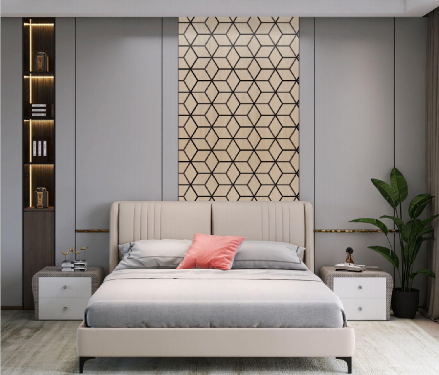 Set of 4 Oak Wood Effect Geometric Acoustic Decorative Wall Panels