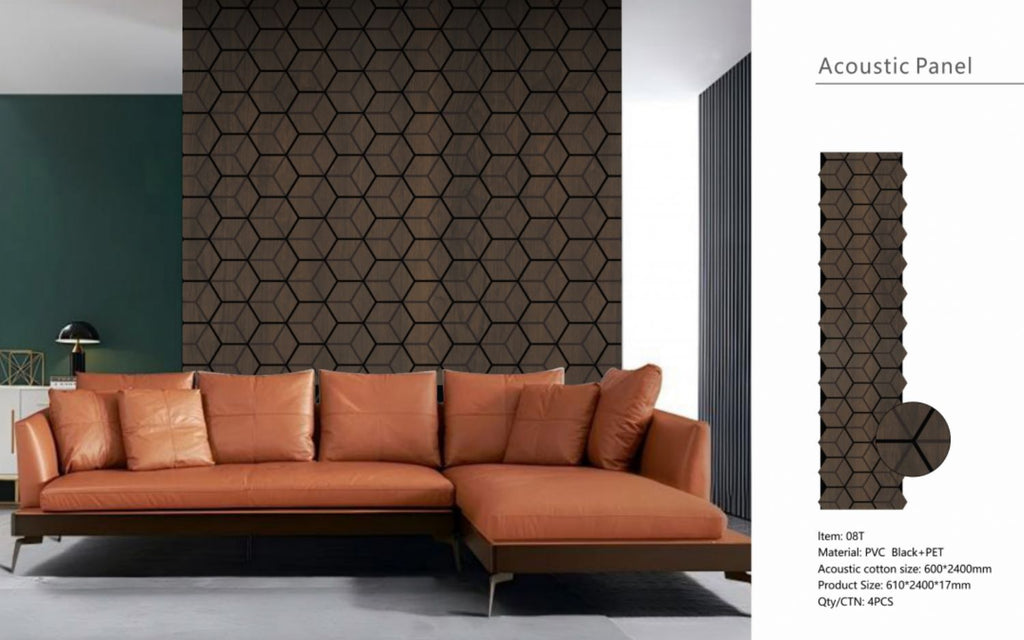 Set of 4 Walnut Wood Effect Geometric Acoustic Decorative Wall Panels