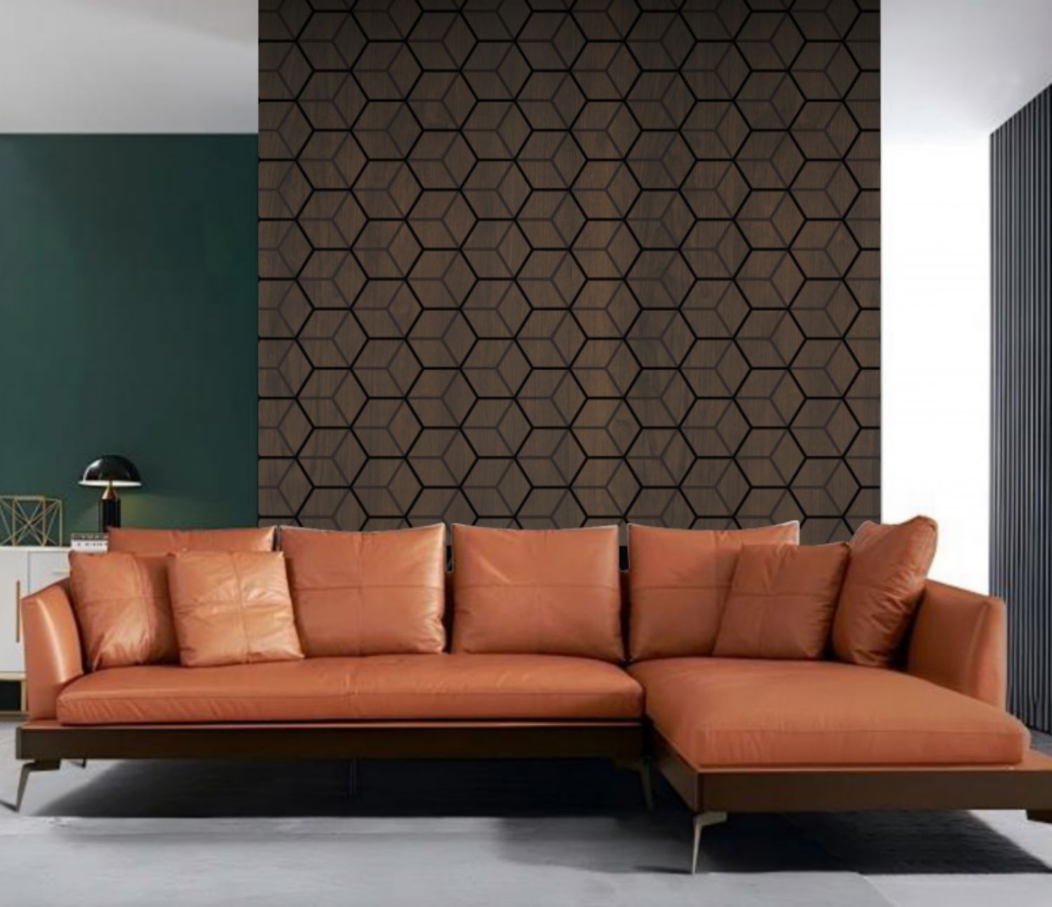 Set of 4 Walnut Wood Effect Geometric Acoustic Decorative Wall Panels