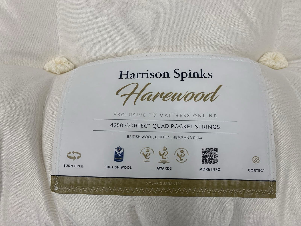 John Lewis Harrison Spinks Harewood 4250 pocket pillowtop 4FT6 double mattress white fabric cover