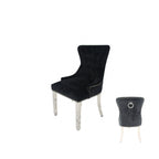 Black Velvet Dining Chair with Ring Knocker and Chrome Legs