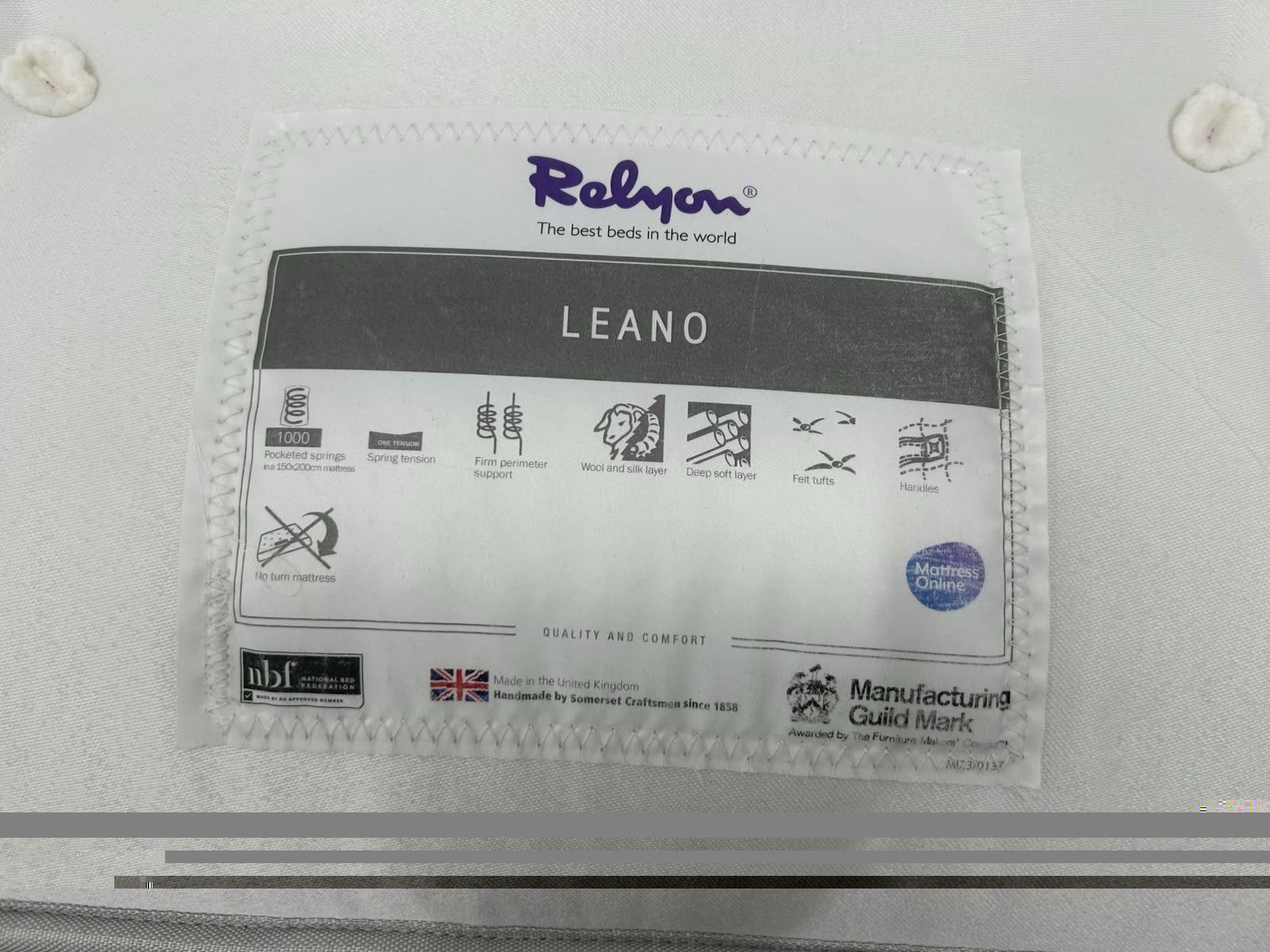 Relyon Leano 1000 Pocket Mattress 4FT 6 Double Mattress RRP £609 Firm