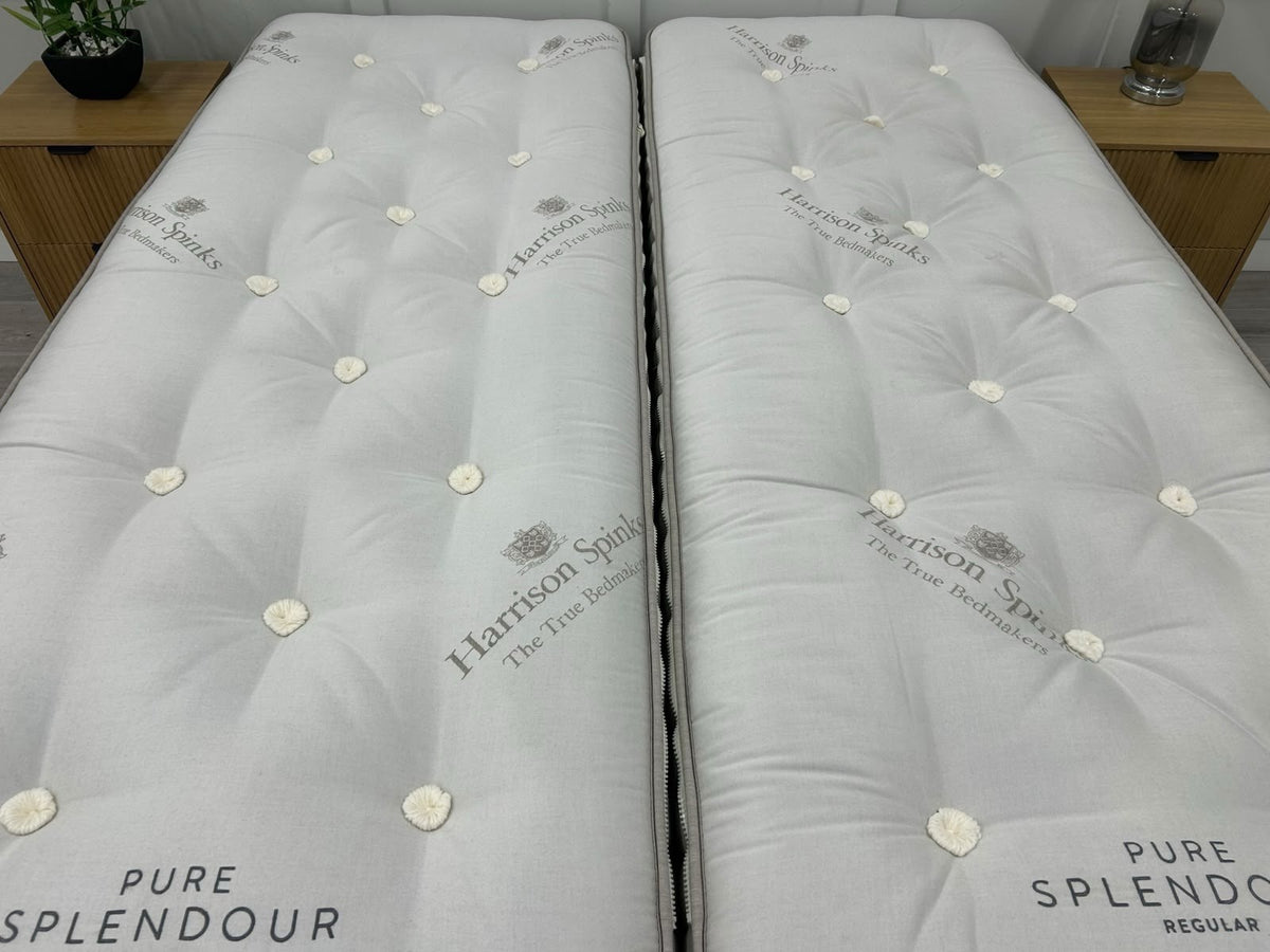 Harrison Spinks Pure Splendour 5FT Kingsize mattress showing plush fabric surface and detailed stitching.