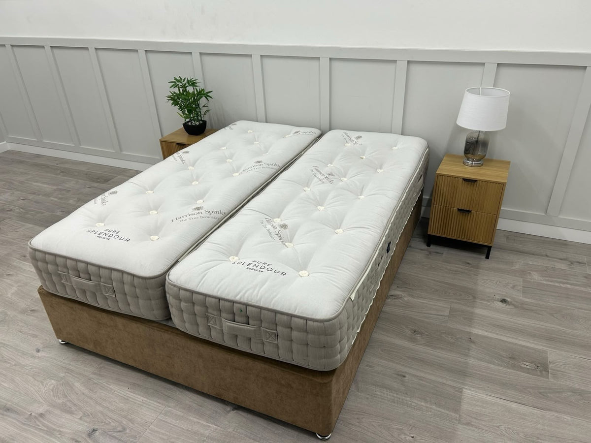 Harrison Spinks Pure Splendour 5FT Kingsize mattress showing plush fabric cover and zip and link design.
