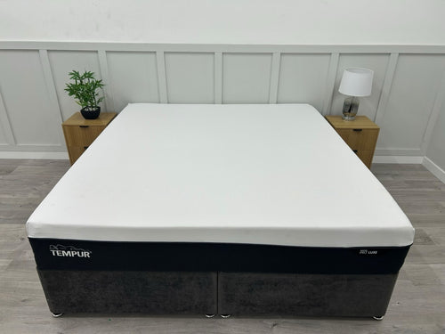 Tempur Pro Luxe Soft 6FT Superking mattress showing a plush, quilted surface in a modern bedroom setting.