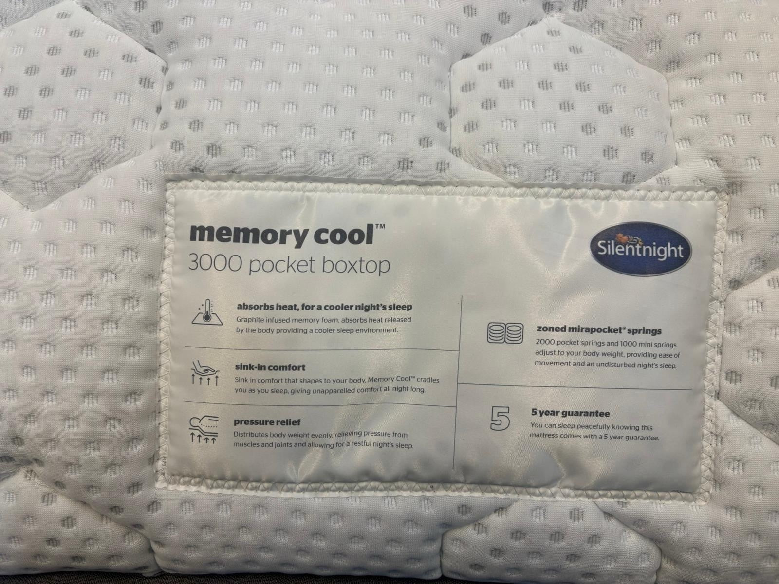 Silentnight Memory Cool 3000 Mirapocket Box Top Mattress 5FT Kingsize RRP £1199A - Home Furniture Interiors