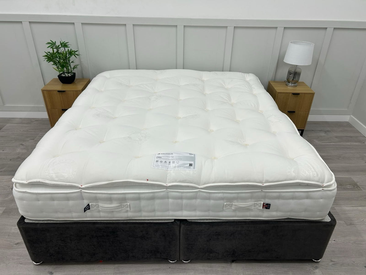 Hypnos Bespoke Opal 6FT Super King firm mattress with pillowtop, showing plush surface and detailed stitching.
