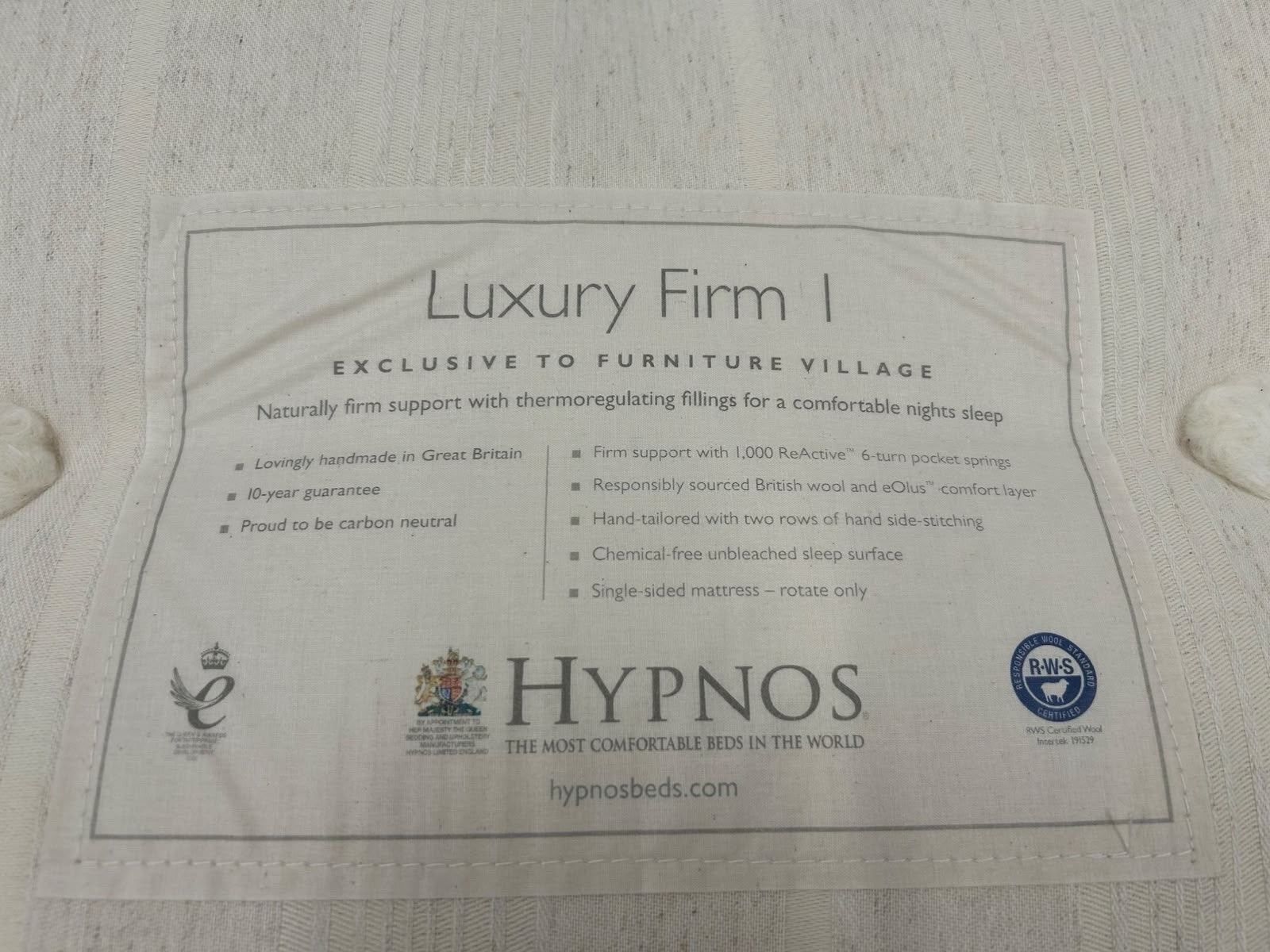 Hypnos Luxury Firm 01 Mattress 4FT 6 Double  RRP £1895