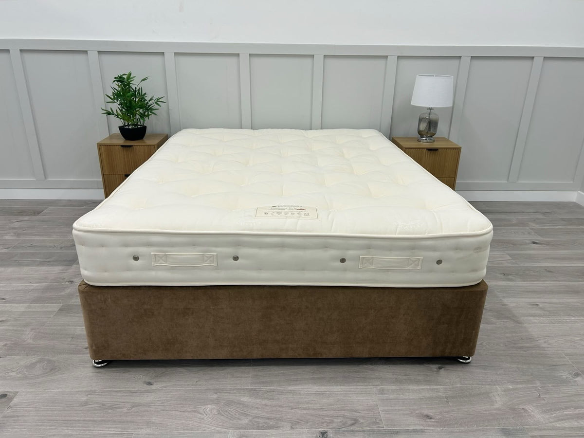Hypnos Luxurious Earth 02 Double mattress, 4FT6 size, with plush fabric and supportive structure, shown from a top angle.