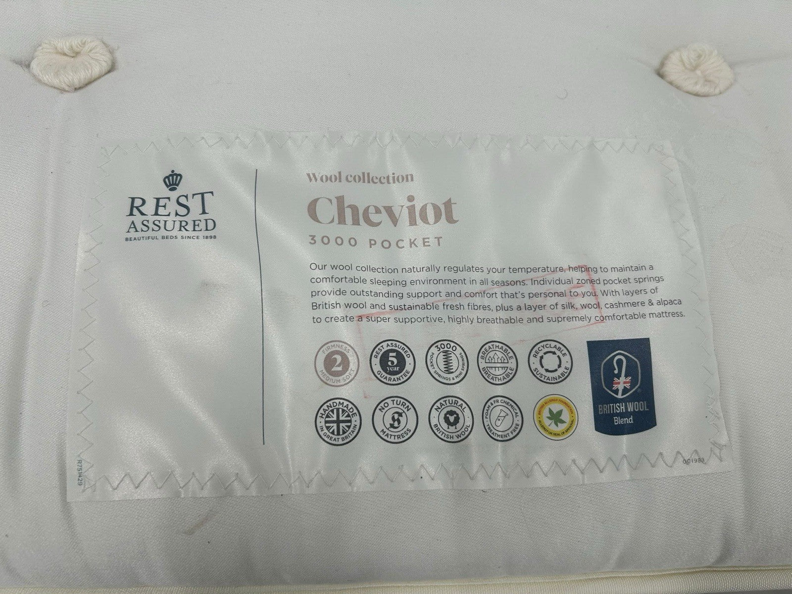 Rest Assured 3000 Pocket Cheviot - Medium Firm Mattress 5FT Kingsize