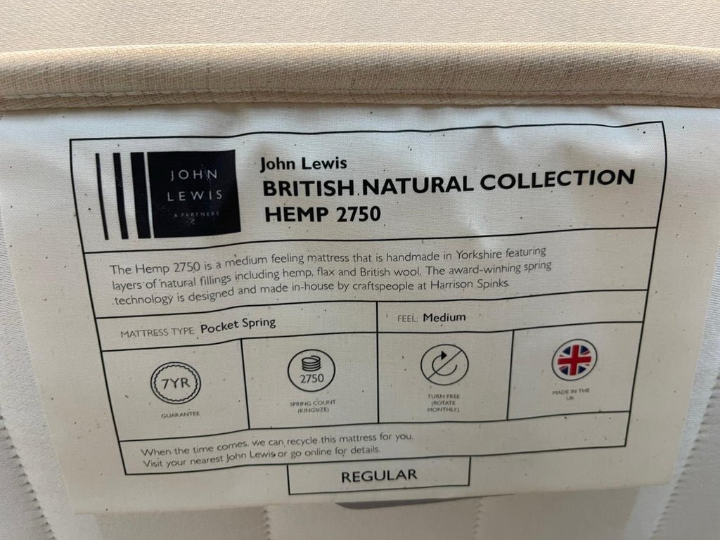 John Lewis Harrison Spinks Hemp 2750 Mattress Zip & Link 6FT Superking RRP £1899 - Home Furniture Interiors