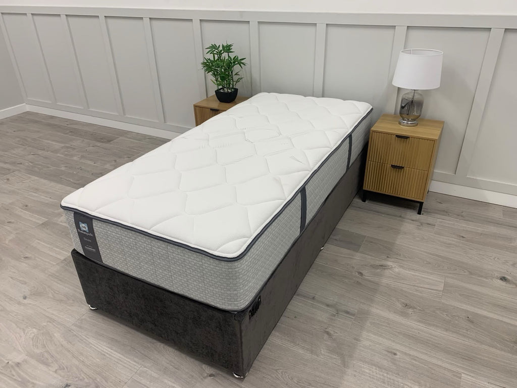 Sealy Posturepedic Elevate Blackwood 3FT single mattress, firm design in white fabric with black detailing