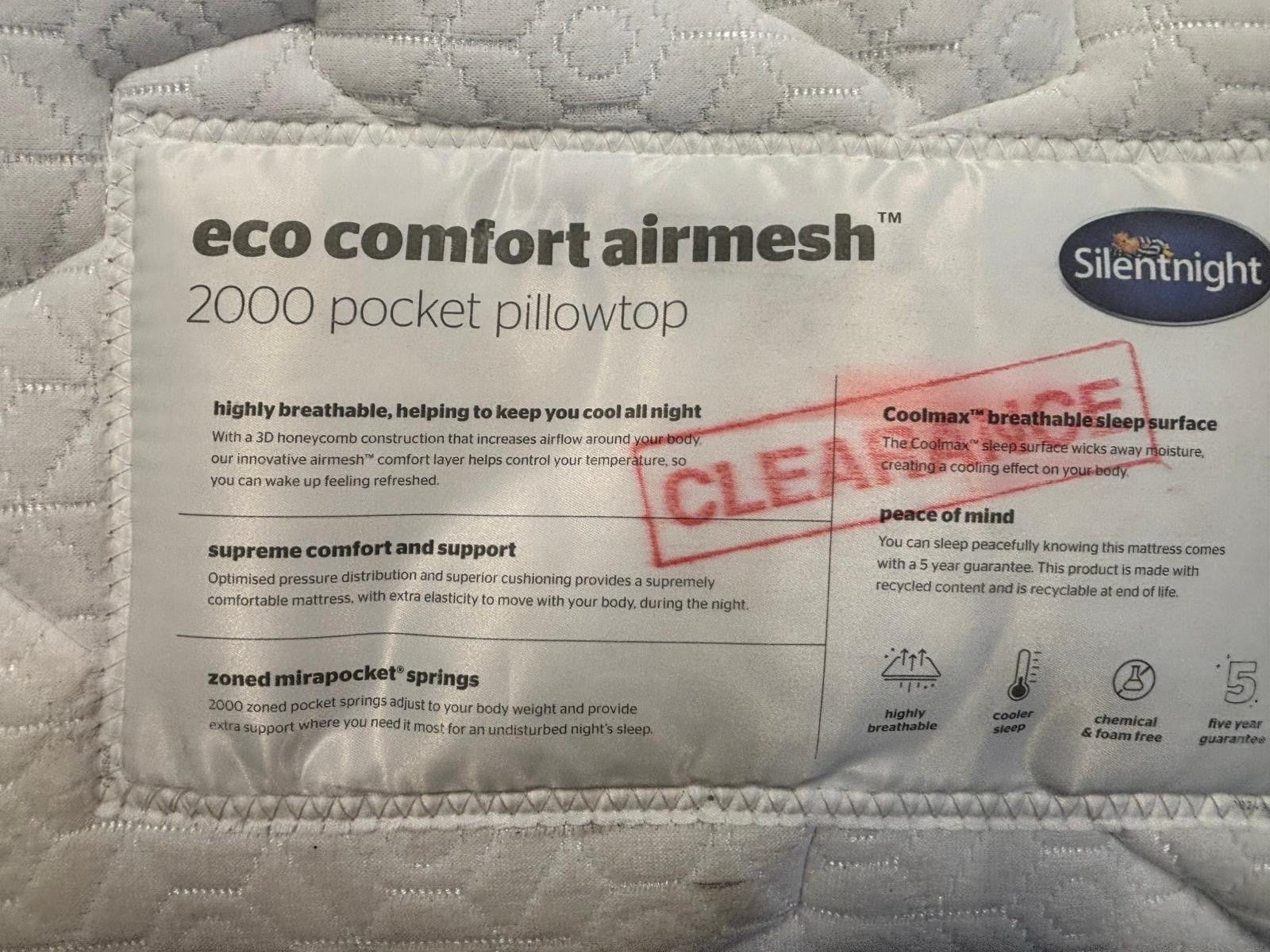 SilentnightComfort Breathe Airmesh™ 2000 Pillowtop Mattress 6FT Superking RRP