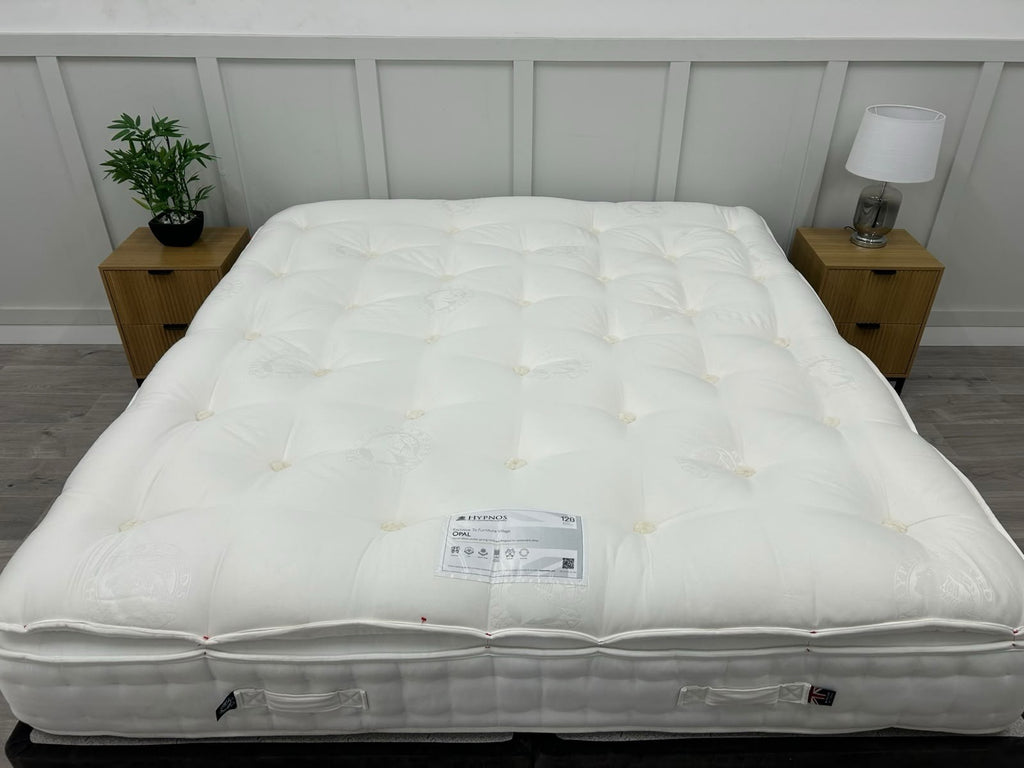 Hypnos Bespoke Opal Firm 6FT Super King mattress with plush pillowtop, showcasing luxurious fabric and detailed quilting.