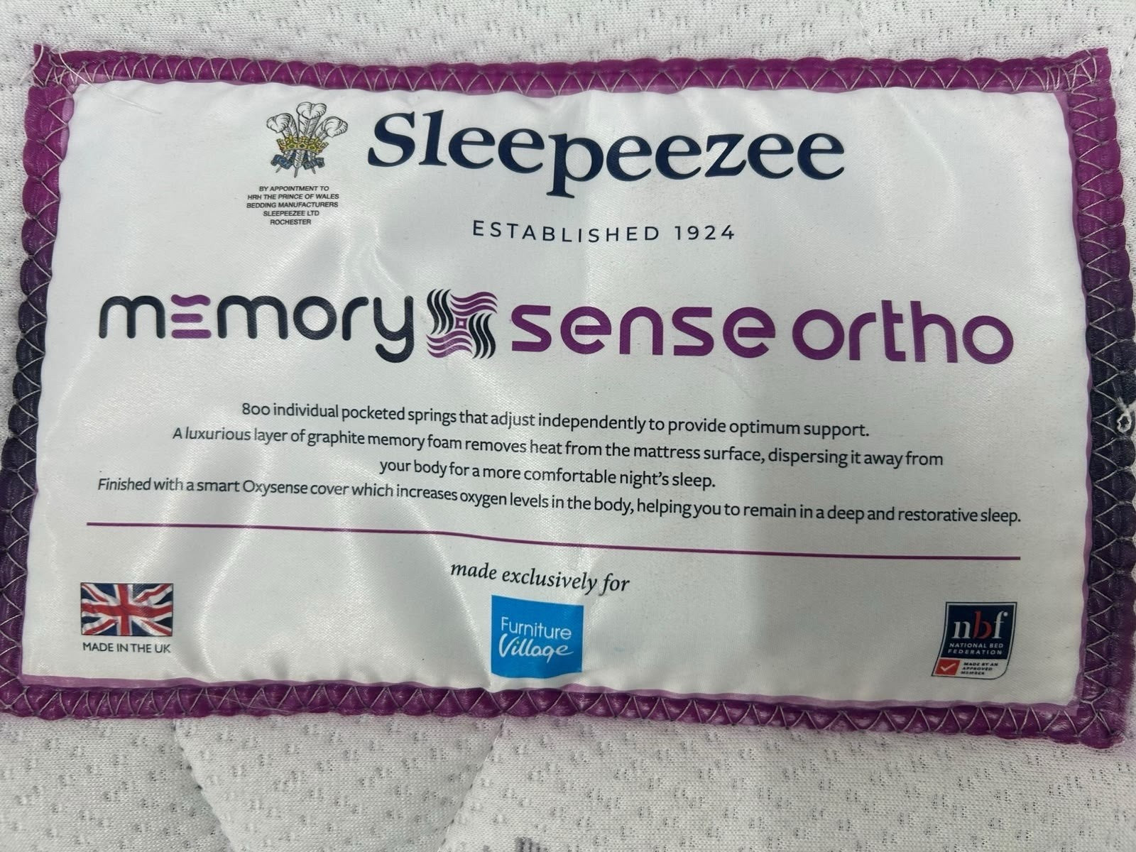 Sleepeezee Memory Sense Ortho Mattress 4fT 6 Double RRP £1299