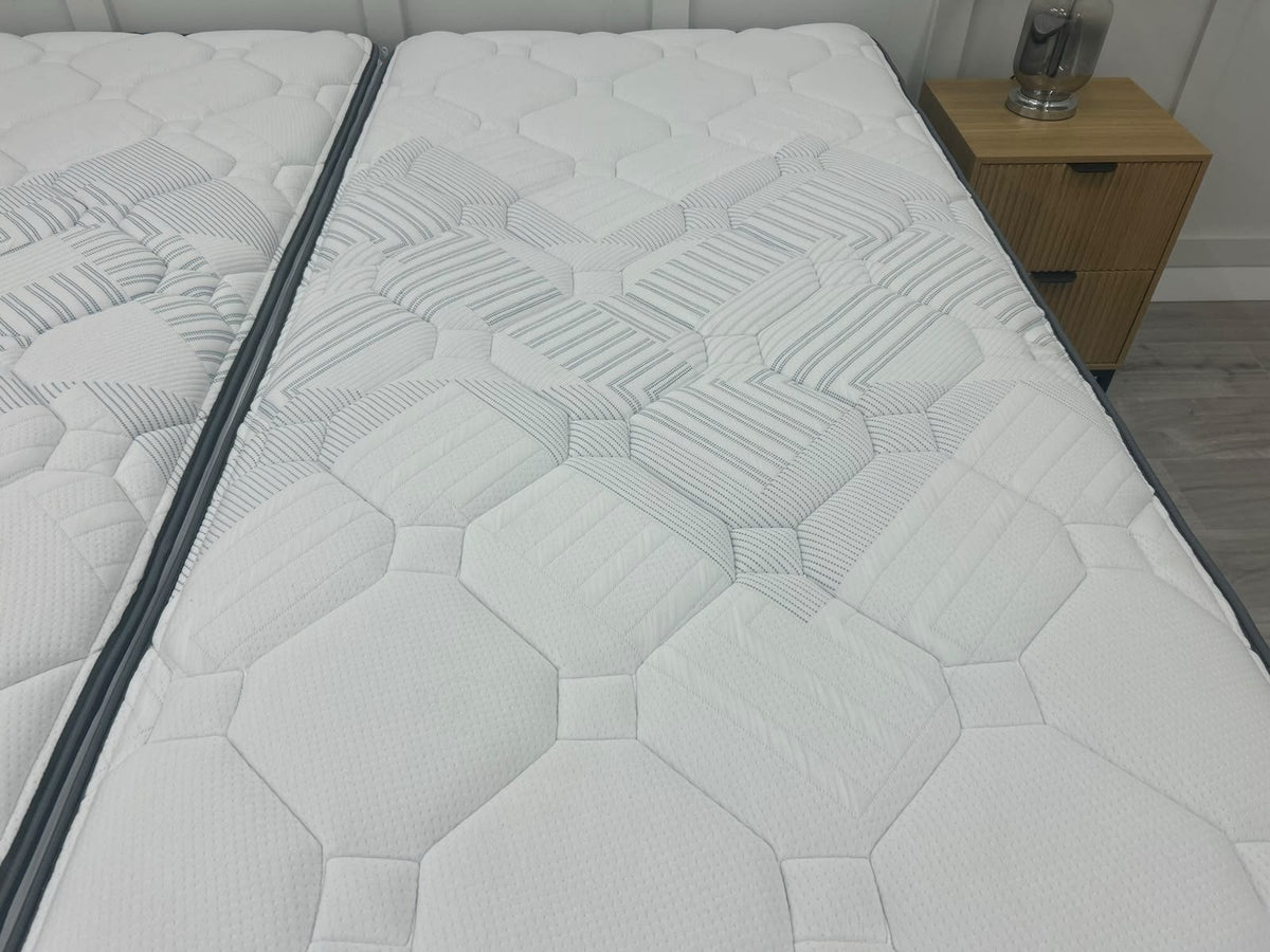 Sealy Newton 6FT Super King Zip and Link Firm Mattress with white fabric cover and plush surface, designed for comfort and support