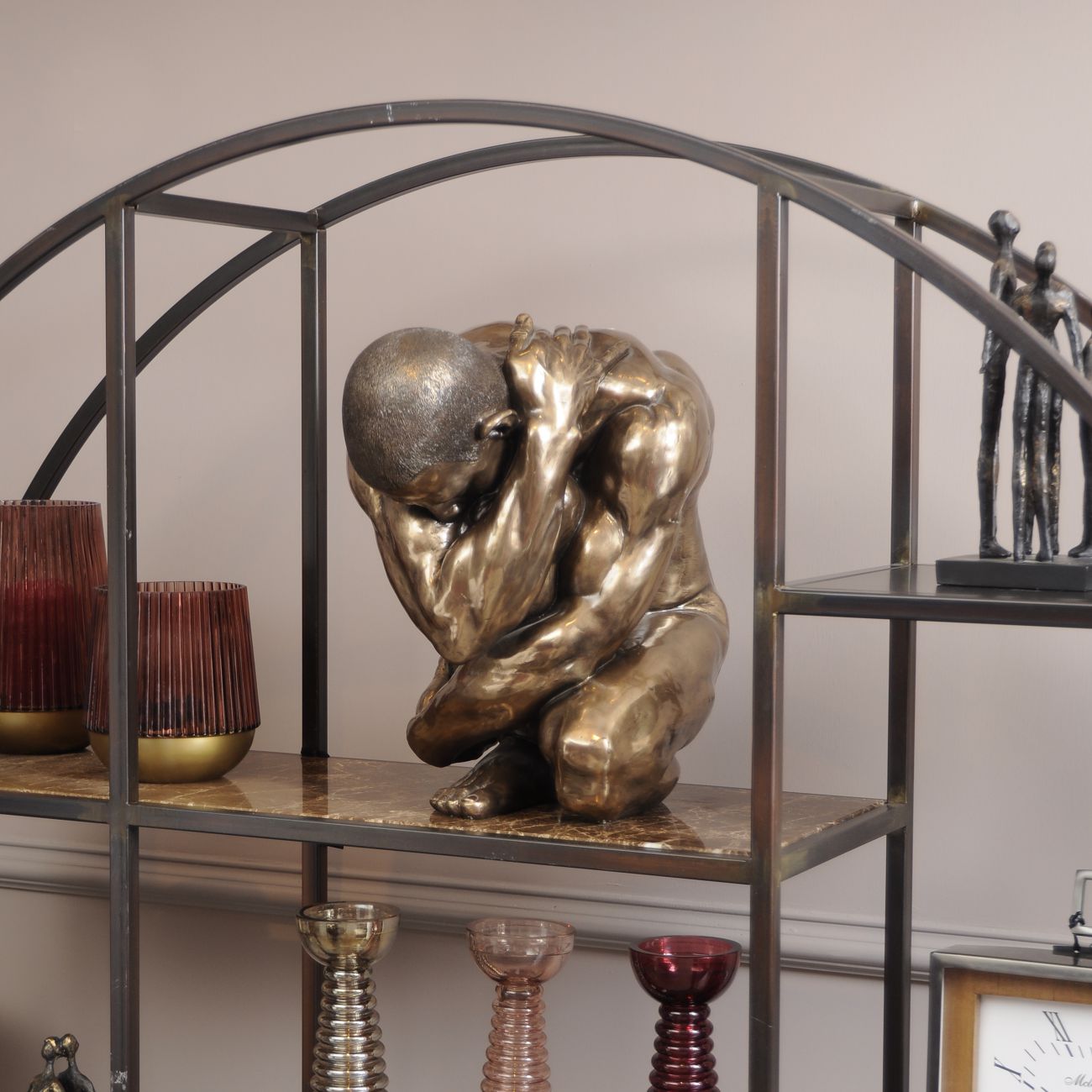 Bronze Male Nude Statue Clutching