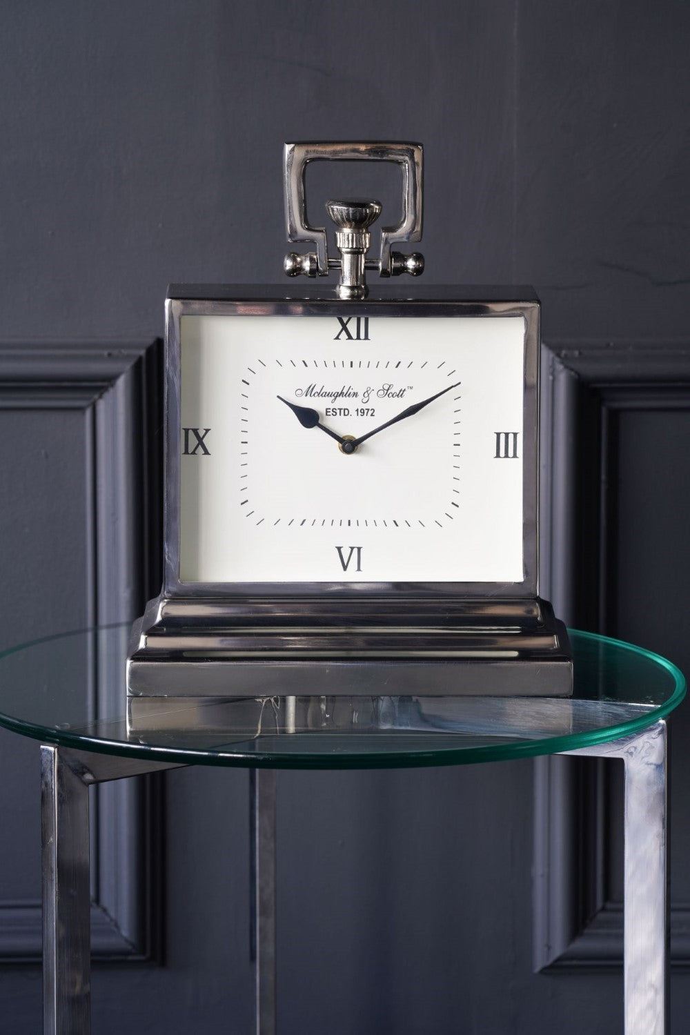 Traditional Silver Metal Rectangular Mantel Clock