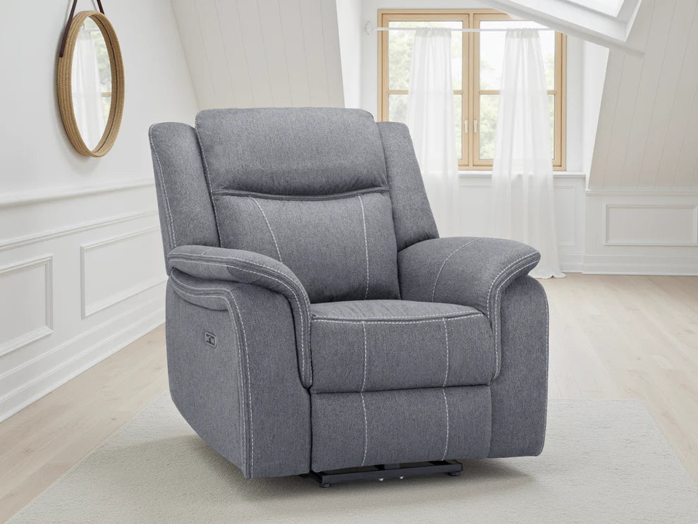 Grey Fabric Electric Recliner Armchair with Armrest - Home Furniture Interiors