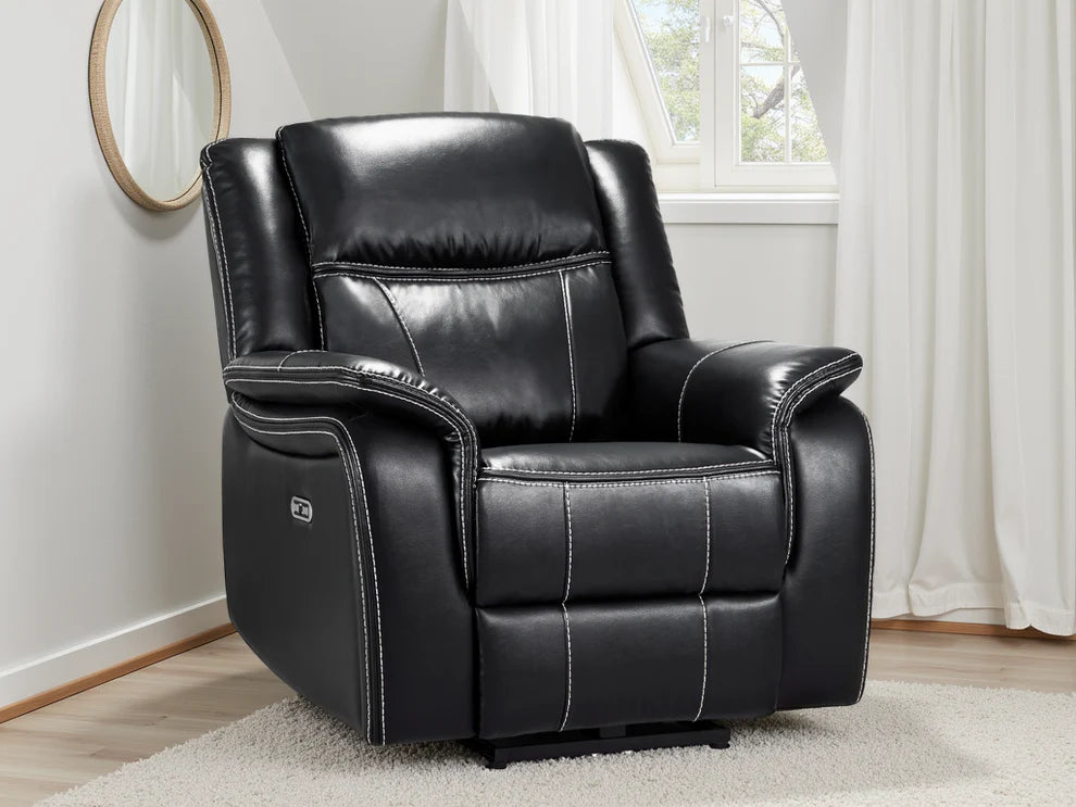 Black Leather Electric Recliner Armchair with Armrest - Home Furniture Interiors