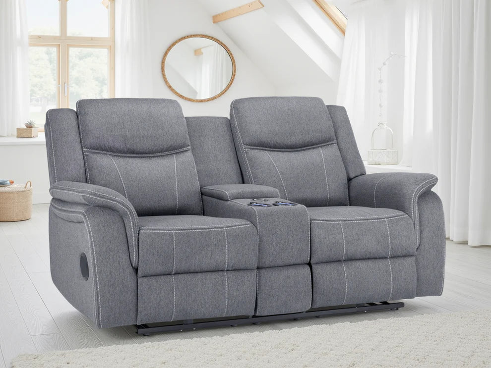 Grey Fabric 2 Seater Electric Recliner Sofa - Home Furniture Interiors
