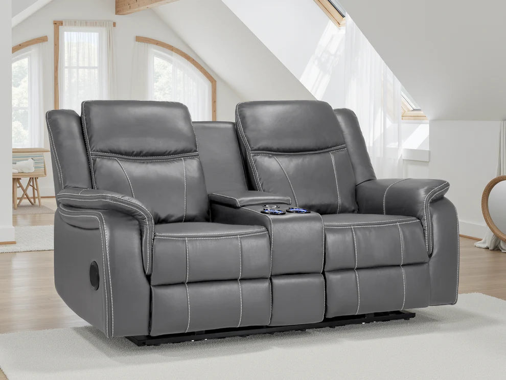 Grey Leather 2 Seater Electric Recliner Sofa - Home Furniture Interiors