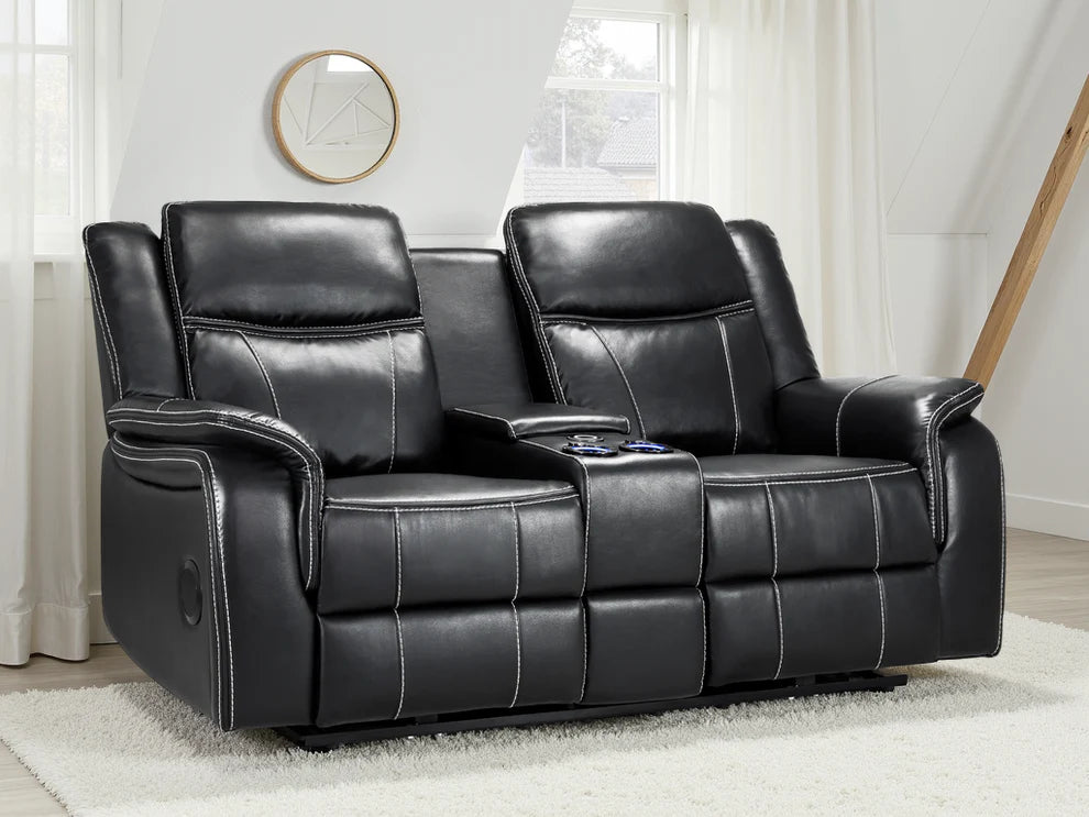 Black Leather 2 Seater Electric Recliner Sofa