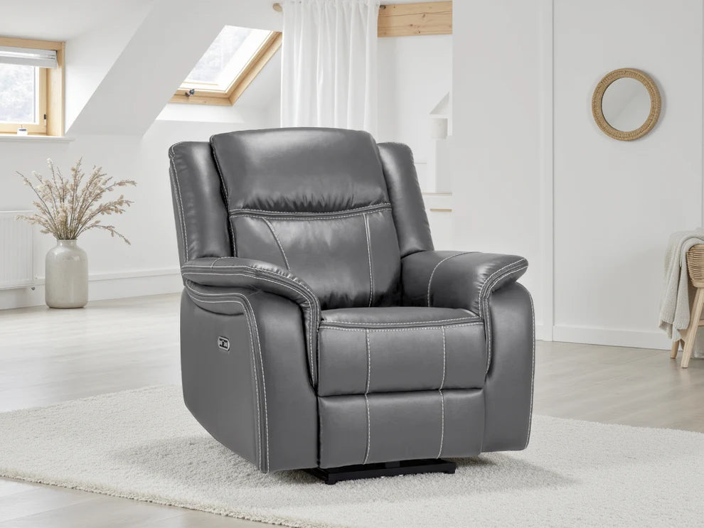 Grey Leather Electric Recliner Armchair with Armrest