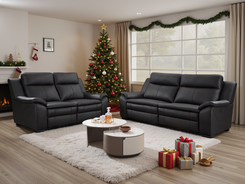 Boston Genuine Leather Electric Recliner Sofa Black 3+2 Set