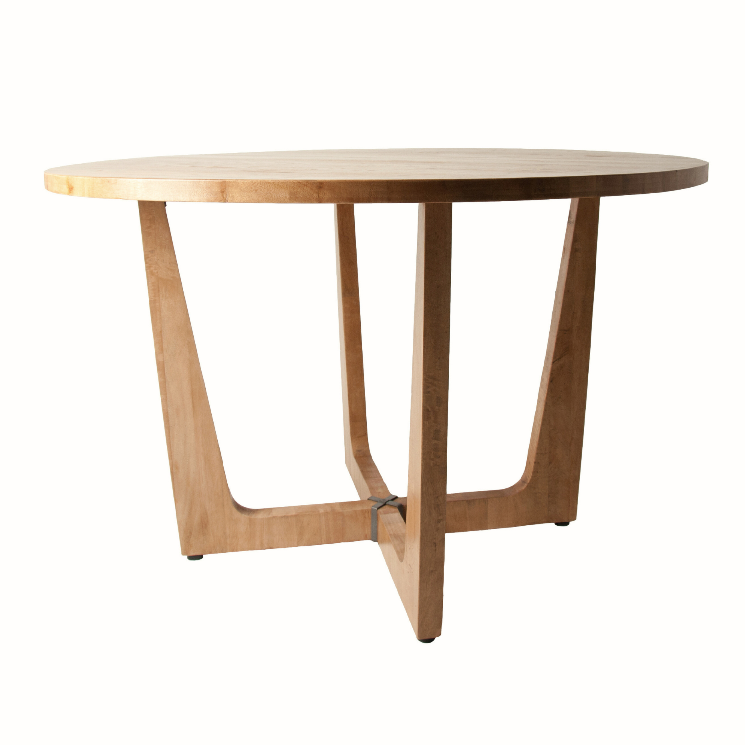 Natural Mango Wood Round Dining Table with Sculpted Geometric Base