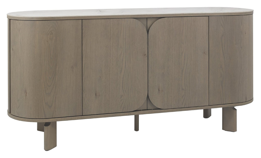 Grey Oiled Oak Wide Sideboard Marble Effect Top - Home Furniture Interiors