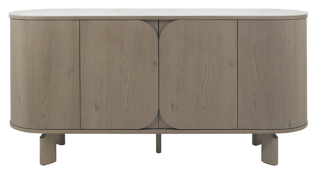 Grey Oiled Oak Wide Sideboard Marble Effect Top - Home Furniture Interiors