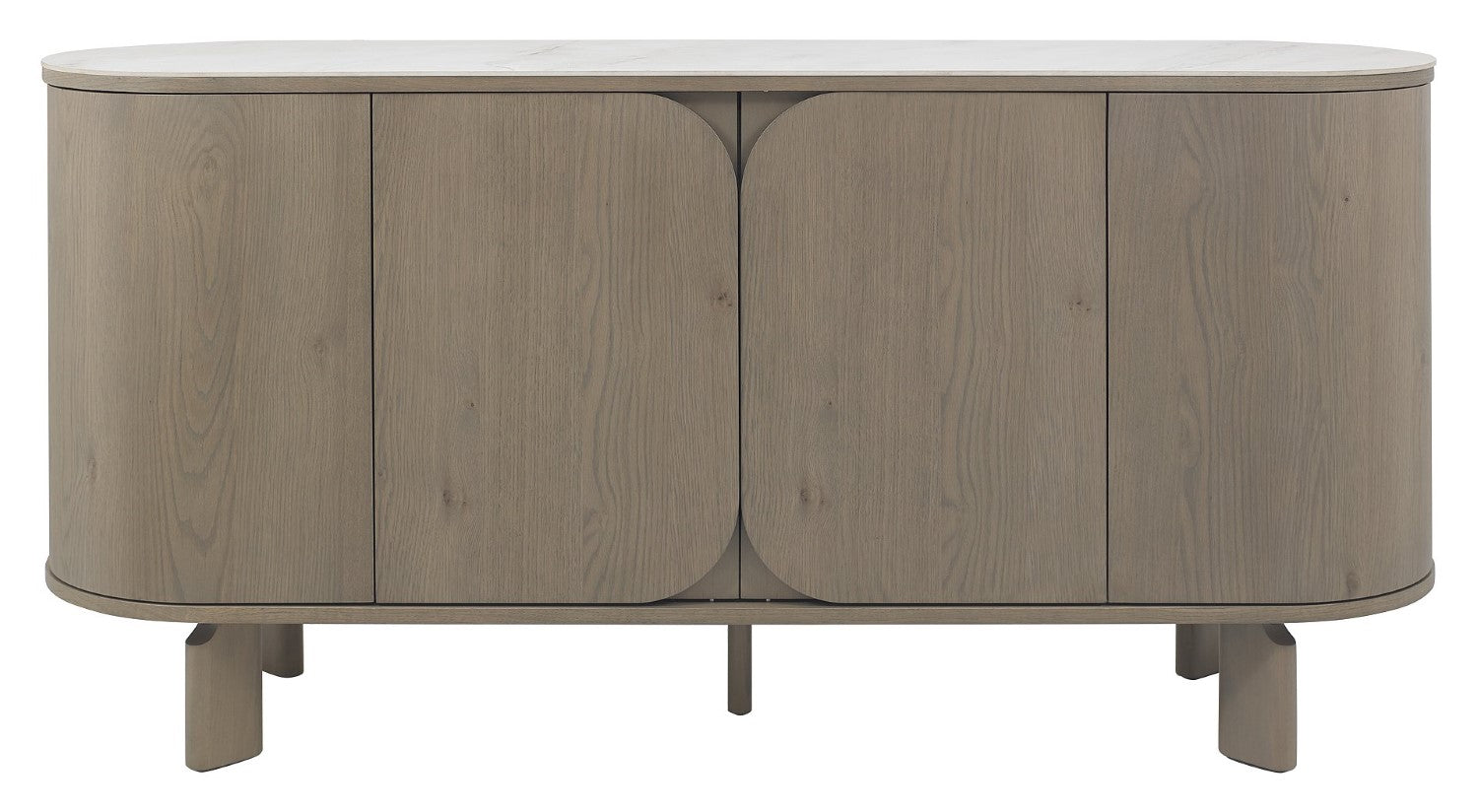 Grey Oiled Oak Wide Sideboard Marble Effect Top - Home Furniture Interiors