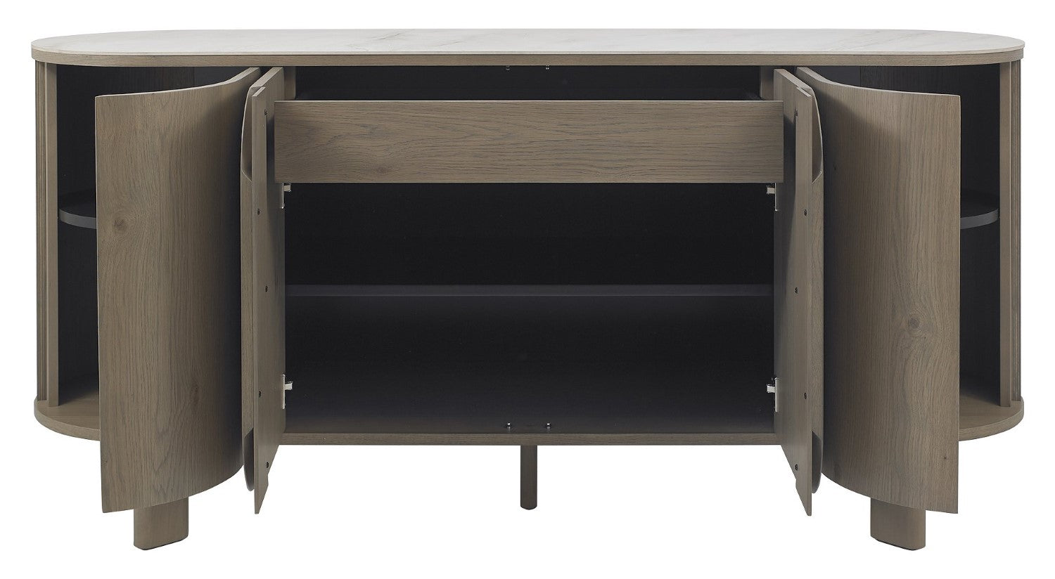 Grey Oiled Oak Wide Sideboard Marble Effect Top - Home Furniture Interiors