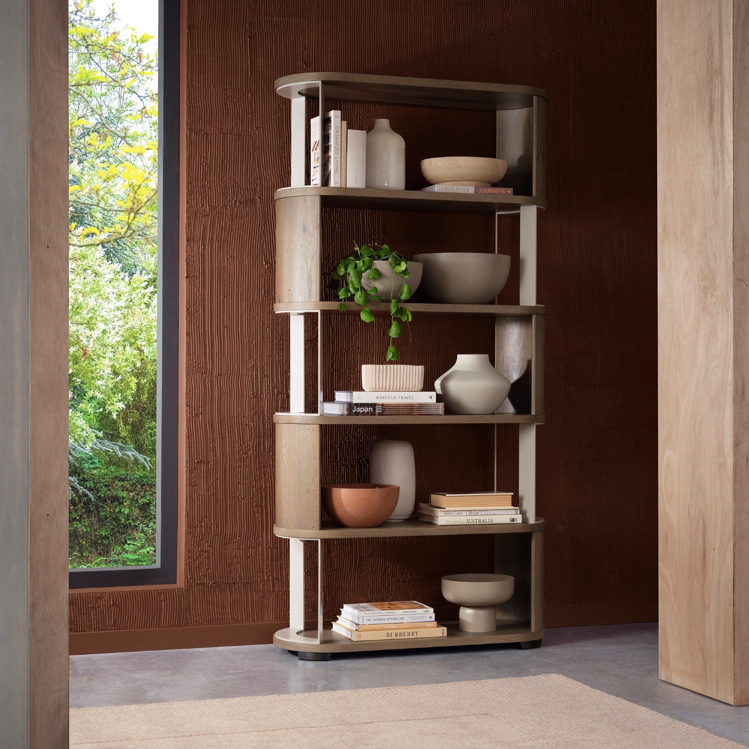 Grey Oiled Oak Tall Open Display Bookcase Unit