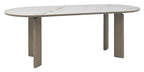 Grey Oiled Oak Large Oval Dining Table Marble Effect Top - Home Furniture Interiors