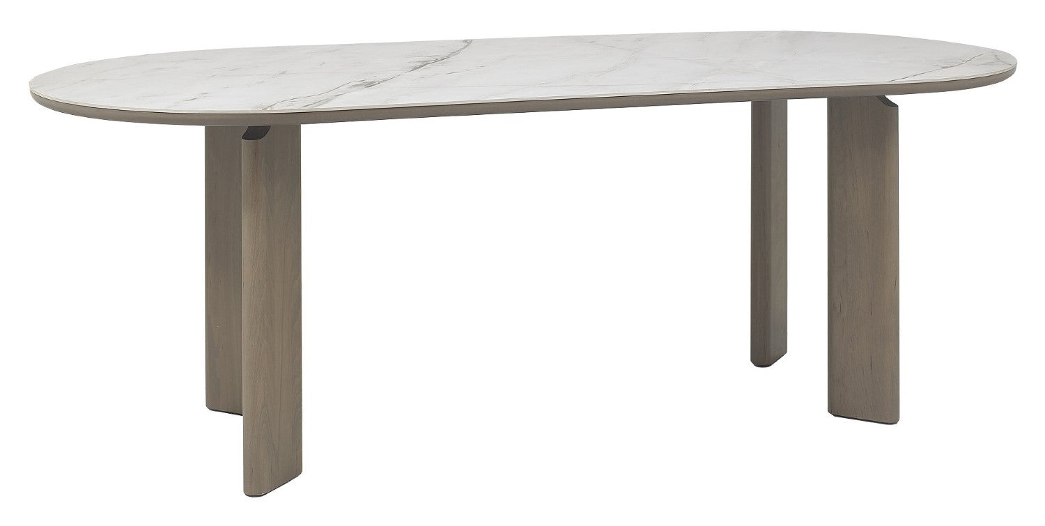 Grey Oiled Oak Large Oval Dining Table Marble Effect Top - Home Furniture Interiors