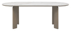 Grey Oiled Oak Large Oval Dining Table Marble Effect Top - Home Furniture Interiors