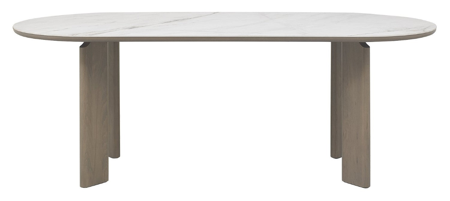 Grey Oiled Oak Large Oval Dining Table Marble Effect Top - Home Furniture Interiors