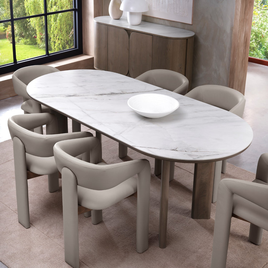 Grey Oiled Oak Large Oval Dining Table Marble Effect Top