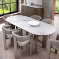 Grey Oiled Oak Large Oval Dining Table Marble Effect Top