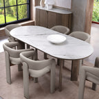 Grey Oiled Oak Large Oval Dining Table Marble Effect Top