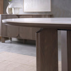 Grey Oiled Oak Large Oval Dining Table Marble Effect Top - Home Furniture Interiors