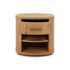 Weathered Oak Bentley Designs bedside cabinet with one drawer and curved design, suitable for bedroom storage and decor.