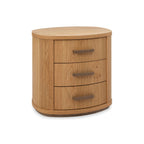 Weathered oak Bentley Designs bedside cabinet with three curved drawers, featuring a classic and rustic finish.